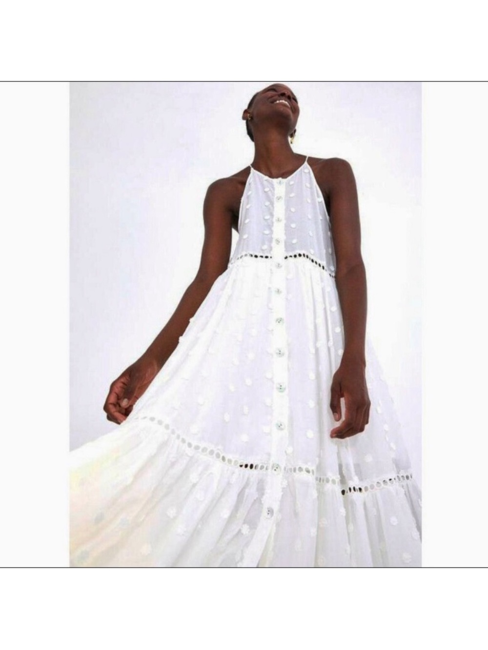 Farm Rio Harmonia White Floral Appliqué Midi Dress - Picture 2 of 6